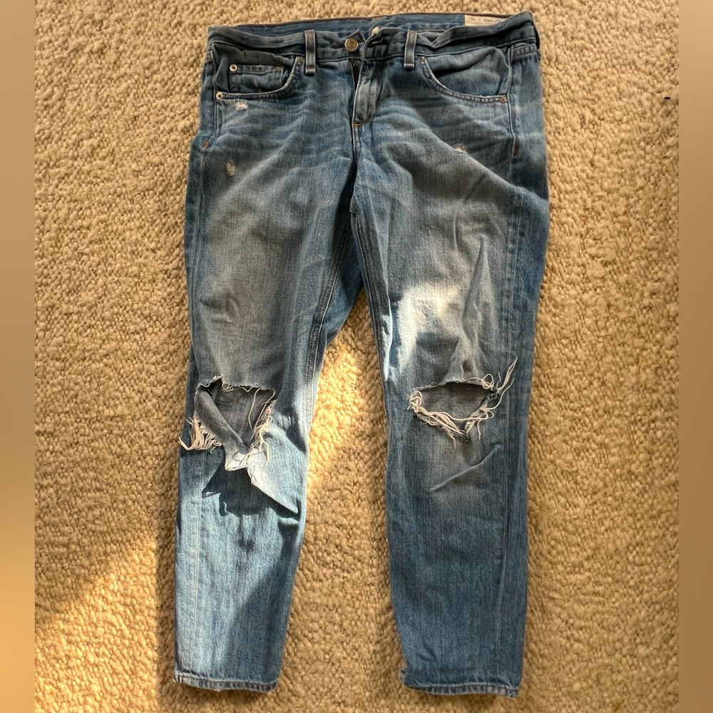 rag & bone Blue Distressed Boyfriend Jeans